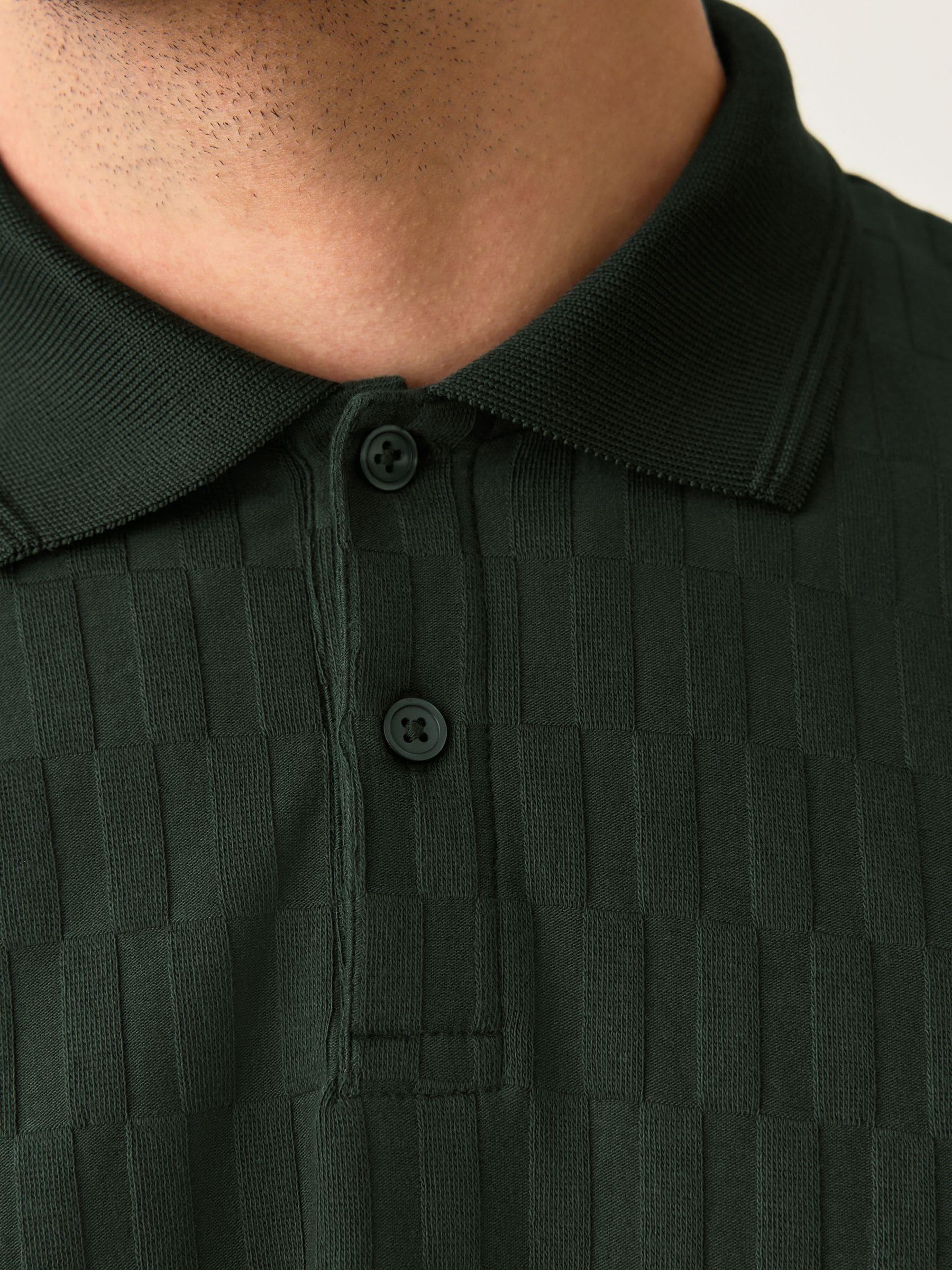 Olijfgroen - Normale Pasvorm - Net jacquard poloshirt