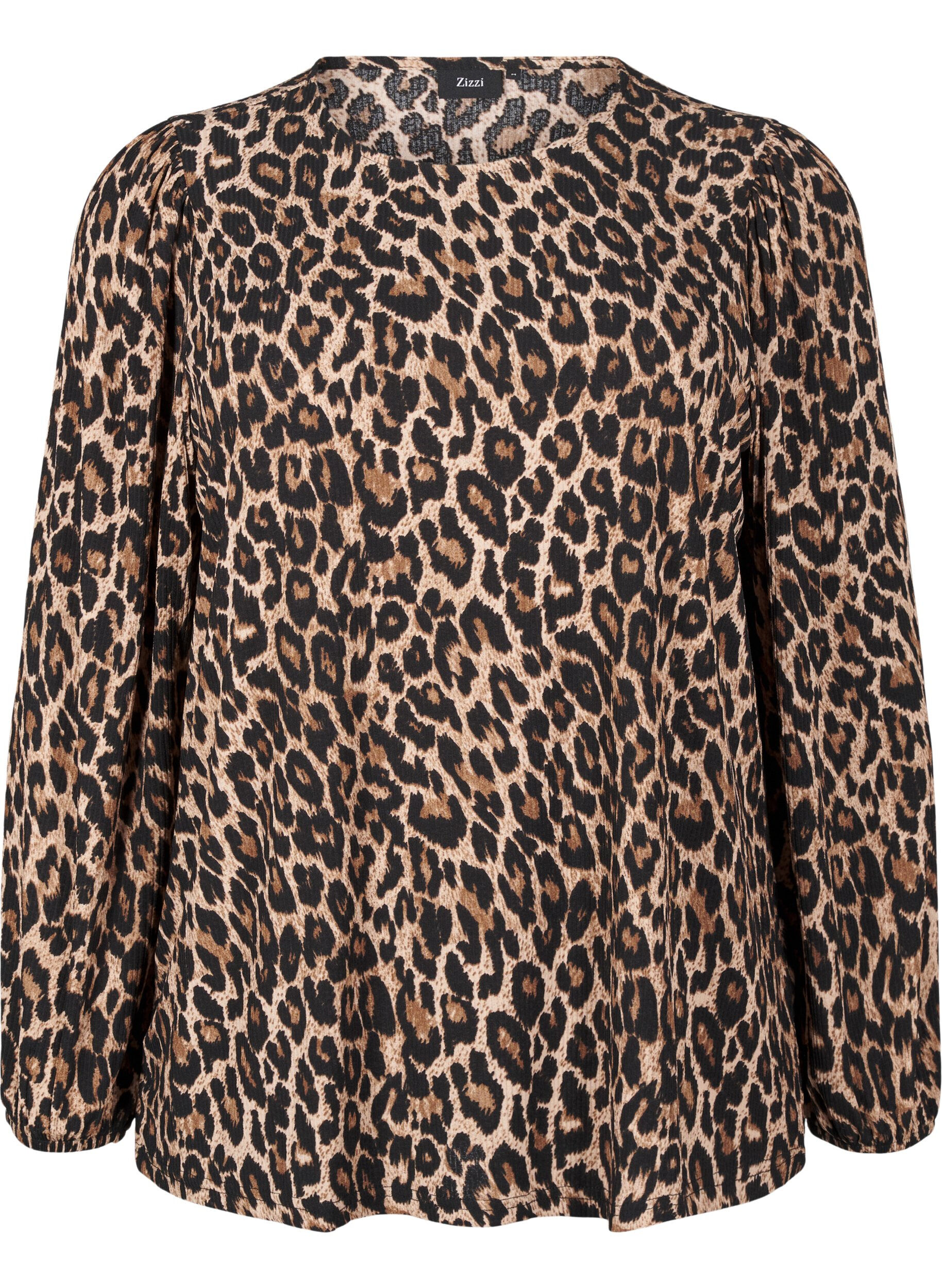 Bluse med lange ærmer og leoprint