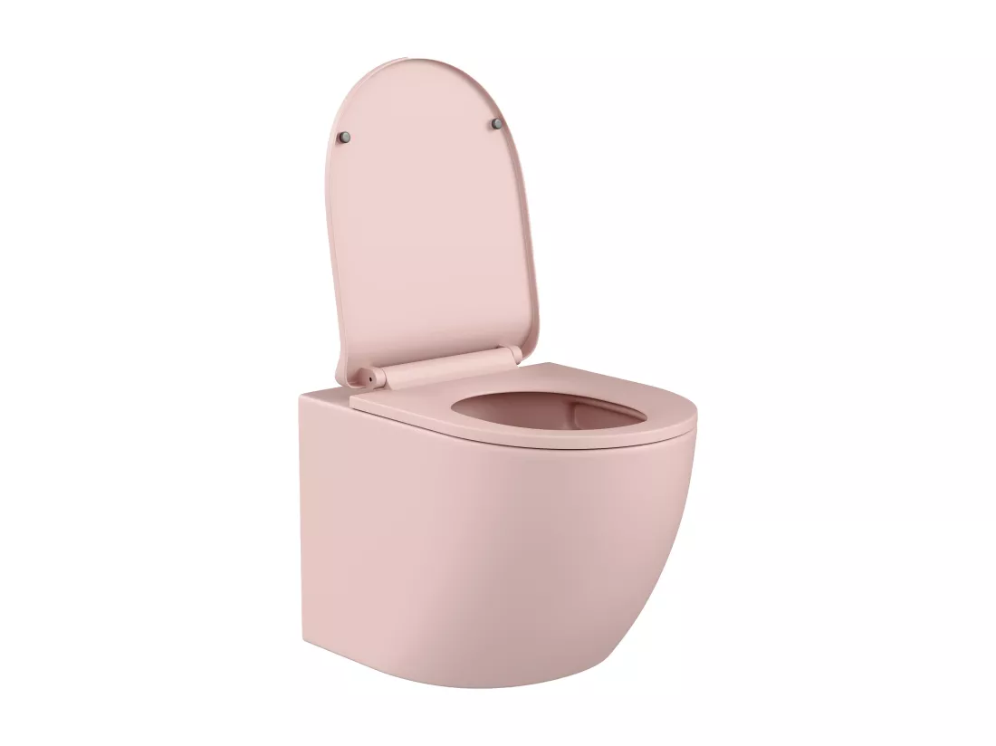Pack WC suspendu rose mat avec bâti-support et plaque de déclenchement - JAVOINE