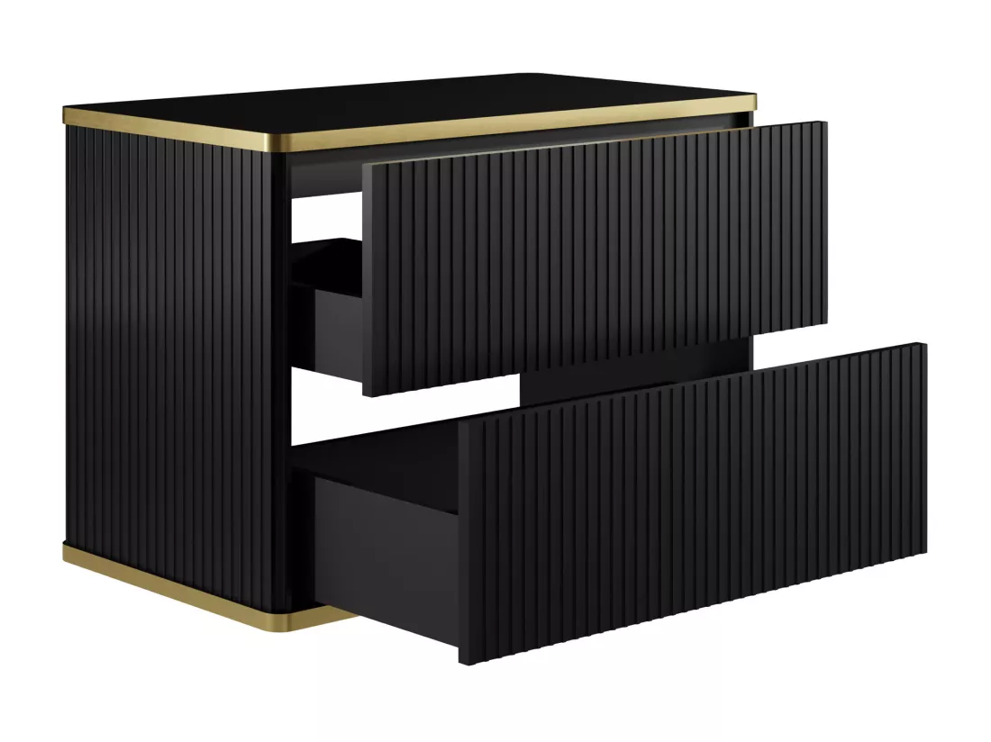 Meuble sous vasque suspendu strié liseré doré - Noir - L80 cm - KELIZA