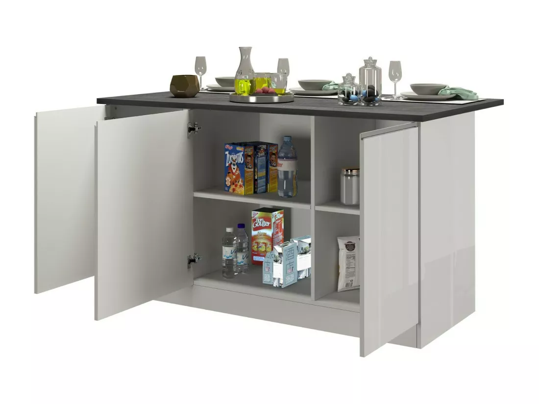 Îlot de cuisine Dcarnelo, Armoire polyvalente, Meuble de kitchenette, Table auxiliaire, 100% Made in Italy, 155x90h90 cm, Blanc brillant et ardoise