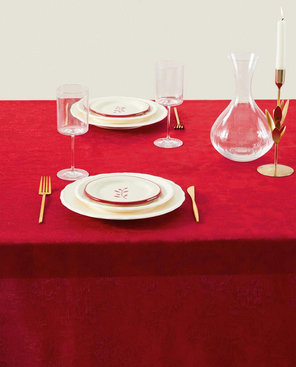 TOALHA DE MESA JACQUARD COM ESTAMPA FLORAL DE NATAL