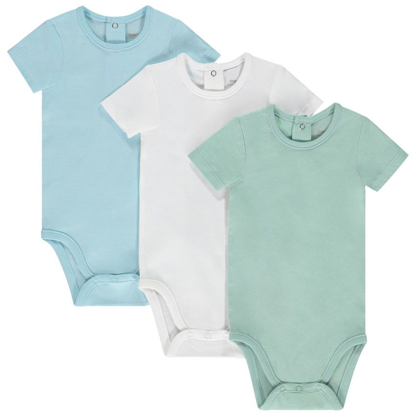 Lot de 3 bodys manches courtes unis pour bébé garçon - Vert