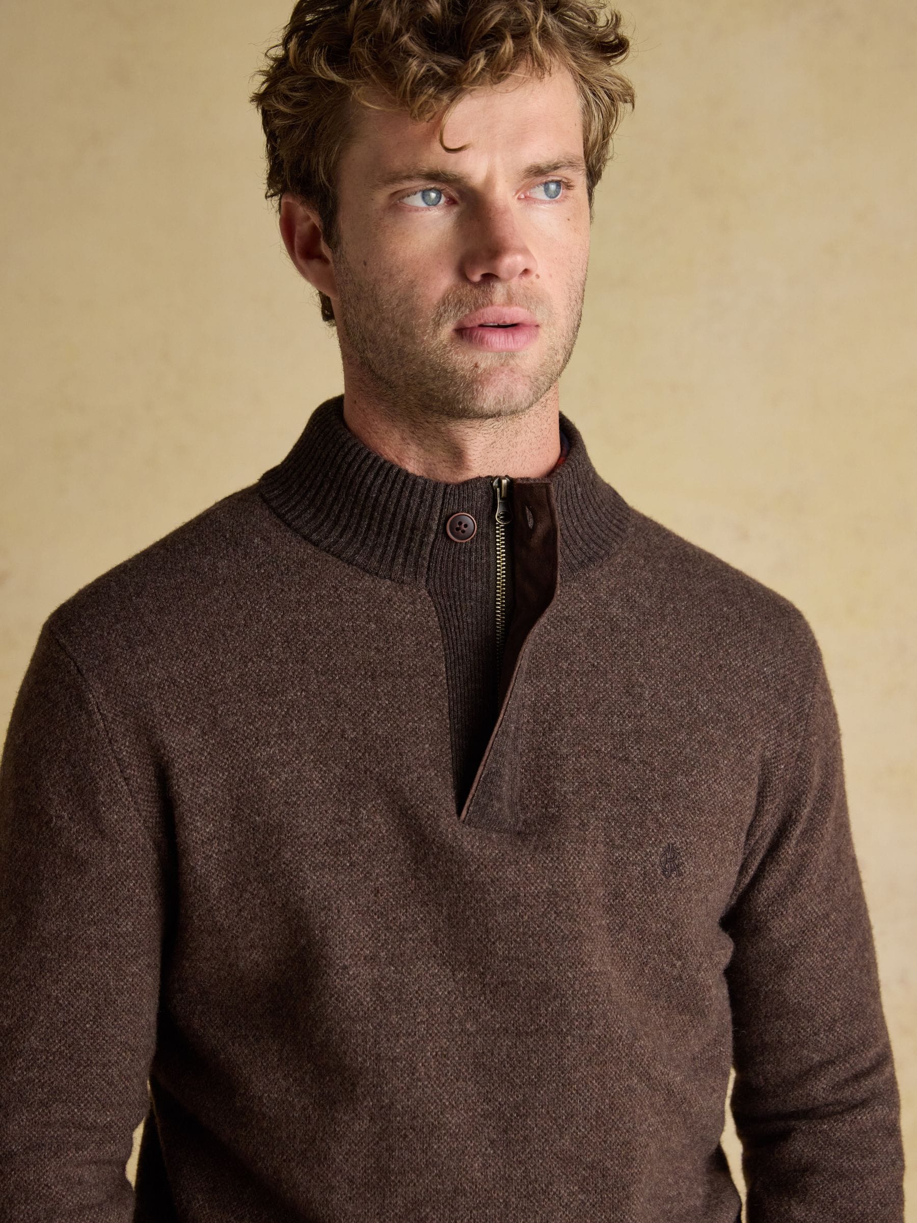 Bruin - Joules Highland Wool-Rich Button Quarter Zip Jumper