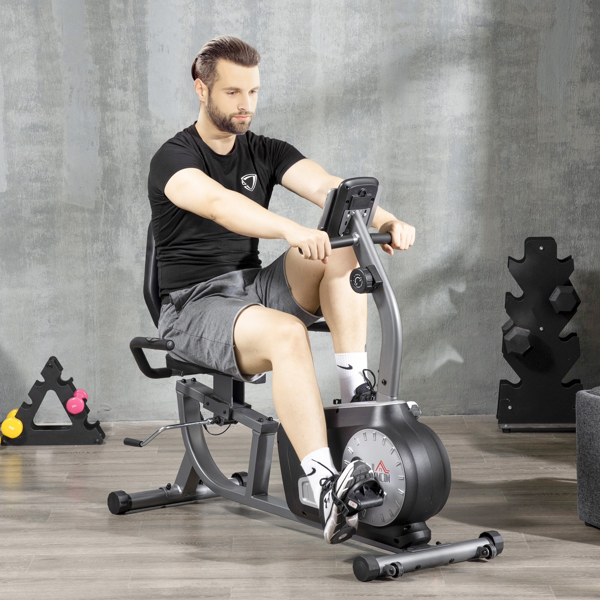 HOMCOM Fitnessrad mit LCD-Shirm grau 122-137L x 62B x 103H cm