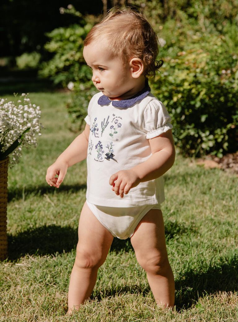 Body T-shirt écru à broderies fleuries