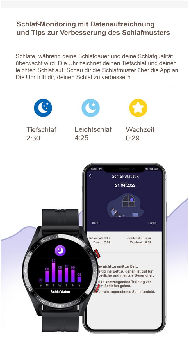 TPFNet Smart Watch / Fitness Tracker IP67 - Milanaise Armband + Silikon Armband - Android & IOS - Schwarz
