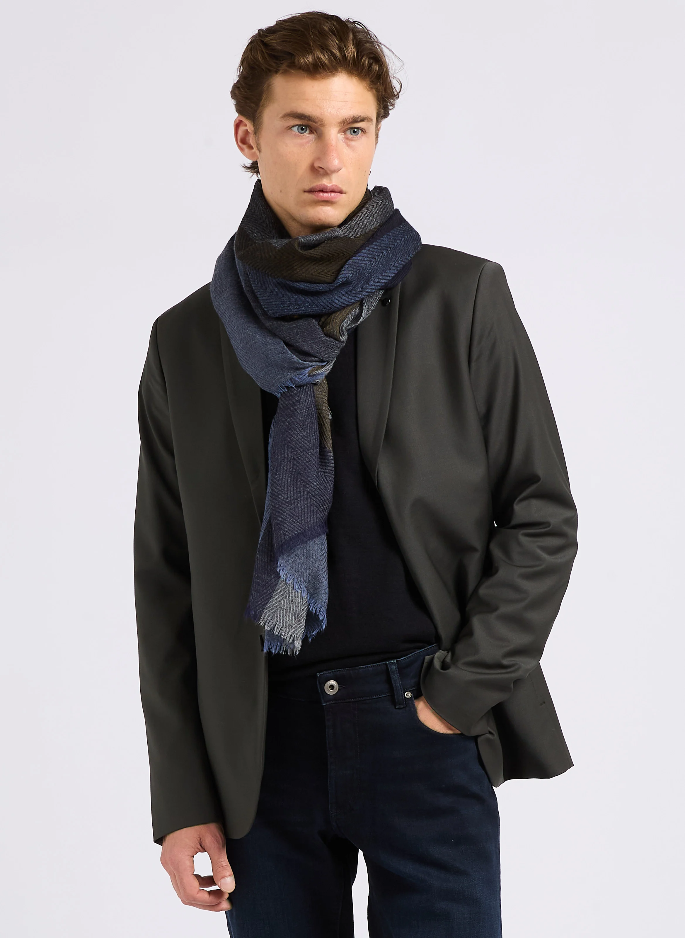 Echarpe imprimée en laine| Bleu