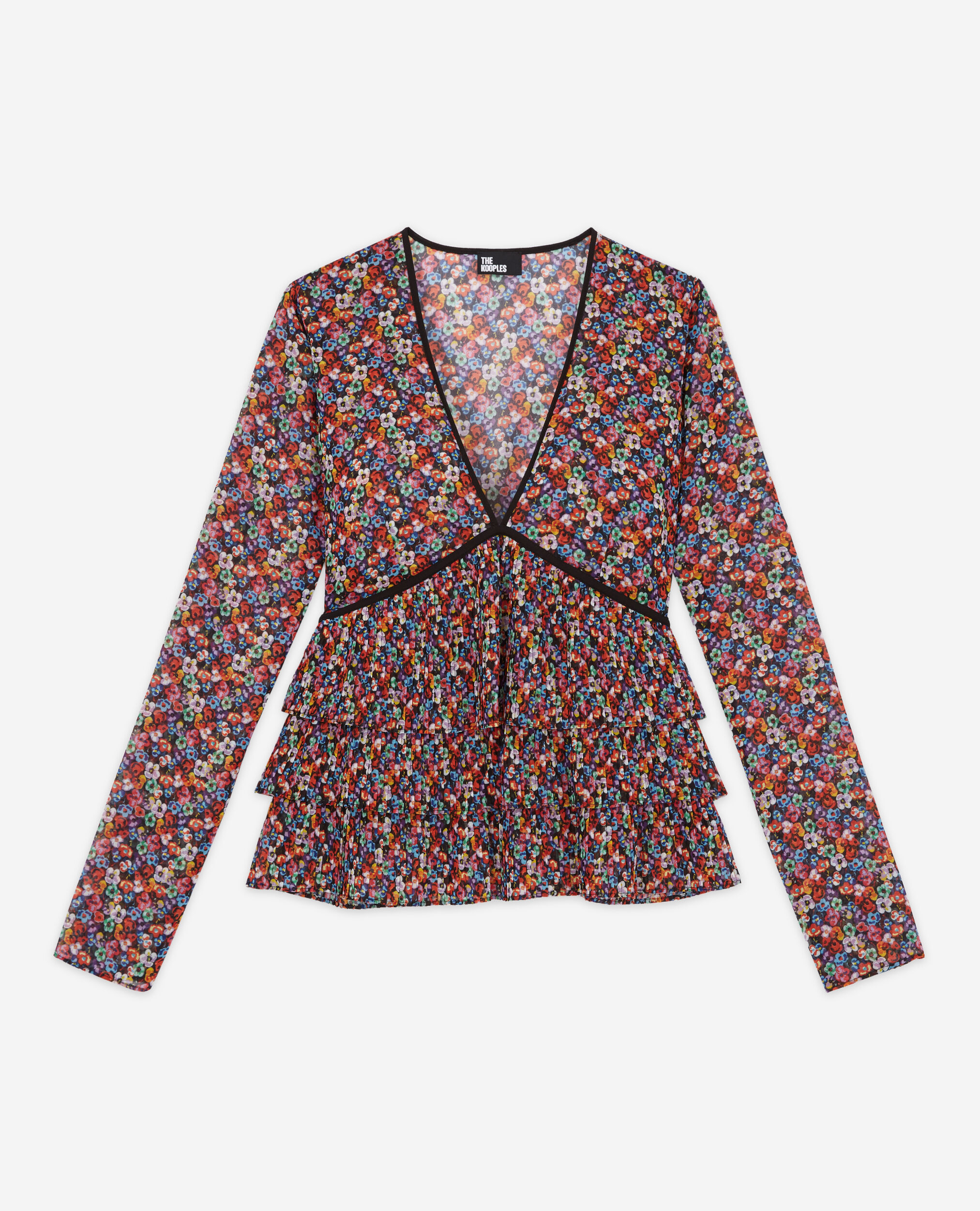 Top multicolore à volants plissés