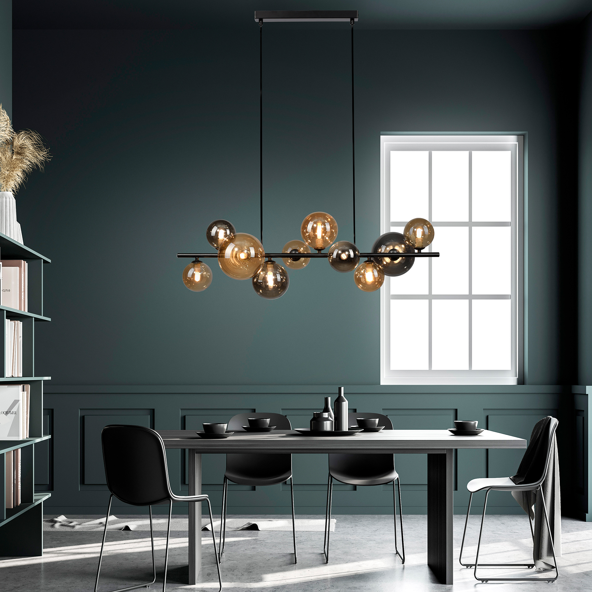 LED-Pendelleuchte - schwarz-bernstein-rauch - 10-flammig