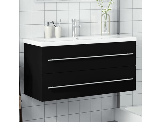 VIDAXL - Armoire lavabo de salle de bain avec bassin intégré noir