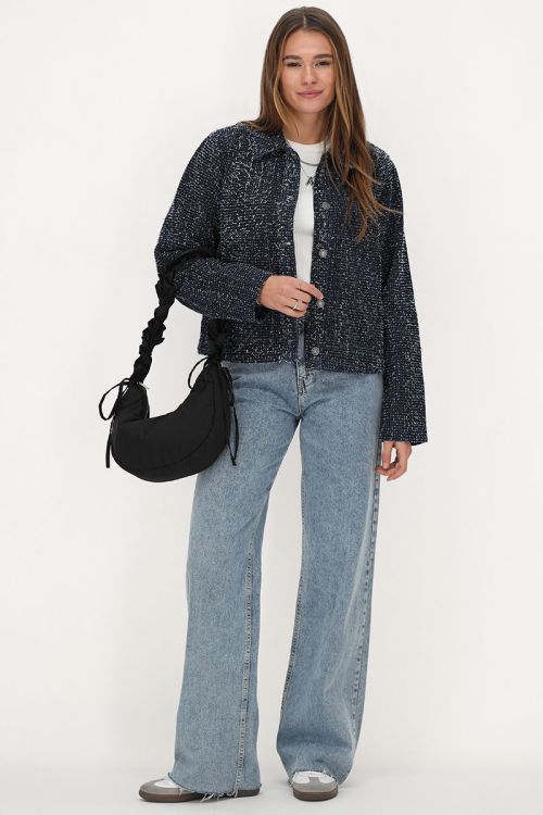Donkerblauw bouclé denim jasje