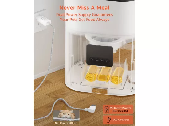 3L Distributeur de Croquettes pour Chat et Chien Blanc Distributeur Automatique de Nourriture avec Bol en Acier Inoxydable 6 Repas par Jour