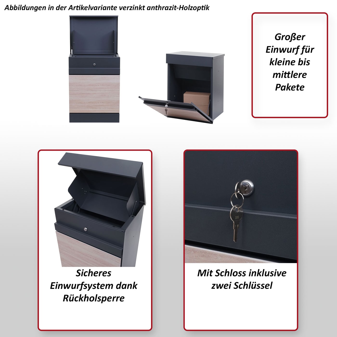 Paketkasten MCW-K41, Paketbox Paketfach Paketstation Briefkasten, Metall ~ Edelstahl verzinkt anthrazit