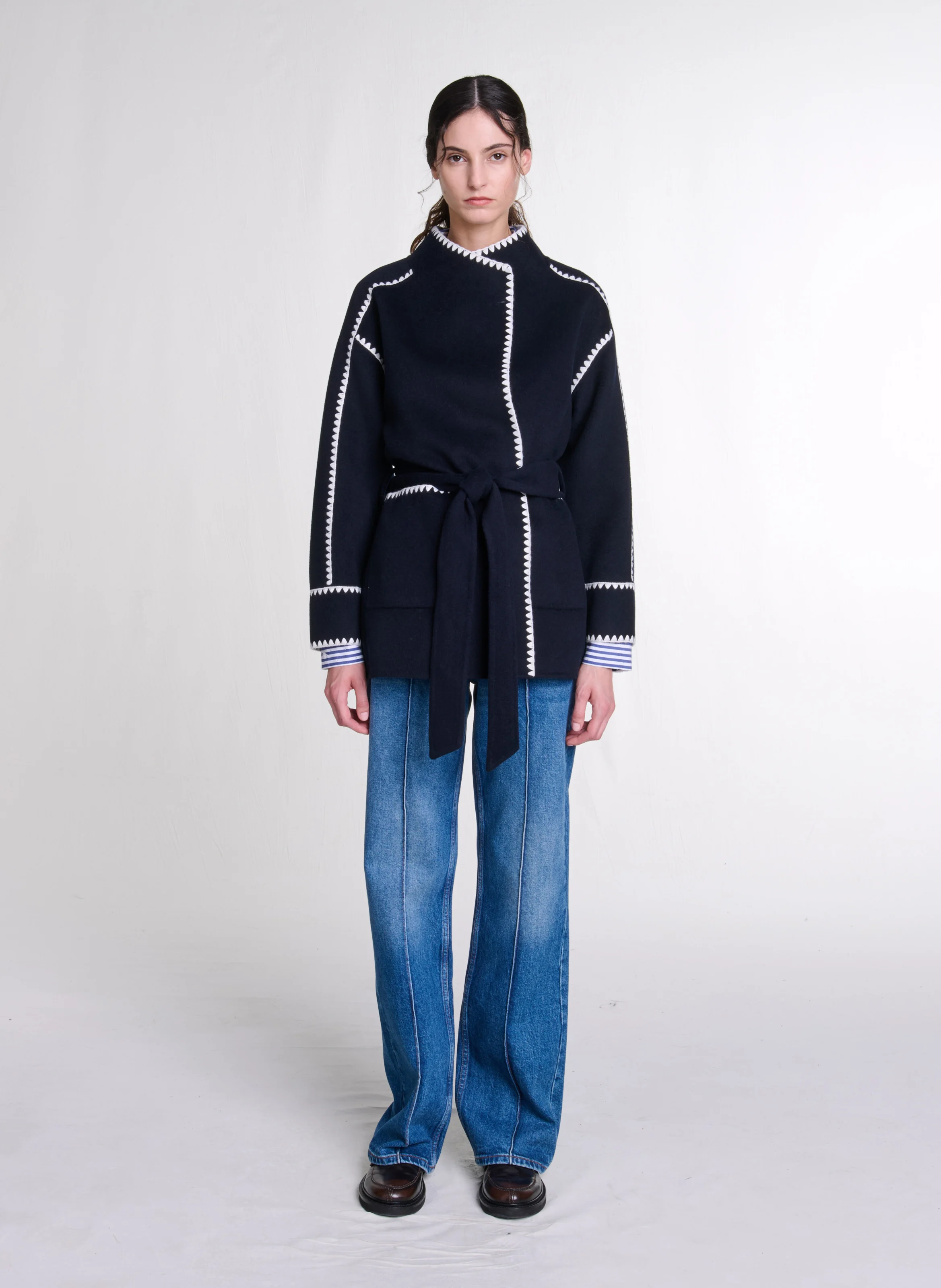 Veste col montant en laine mélangée | Bleu