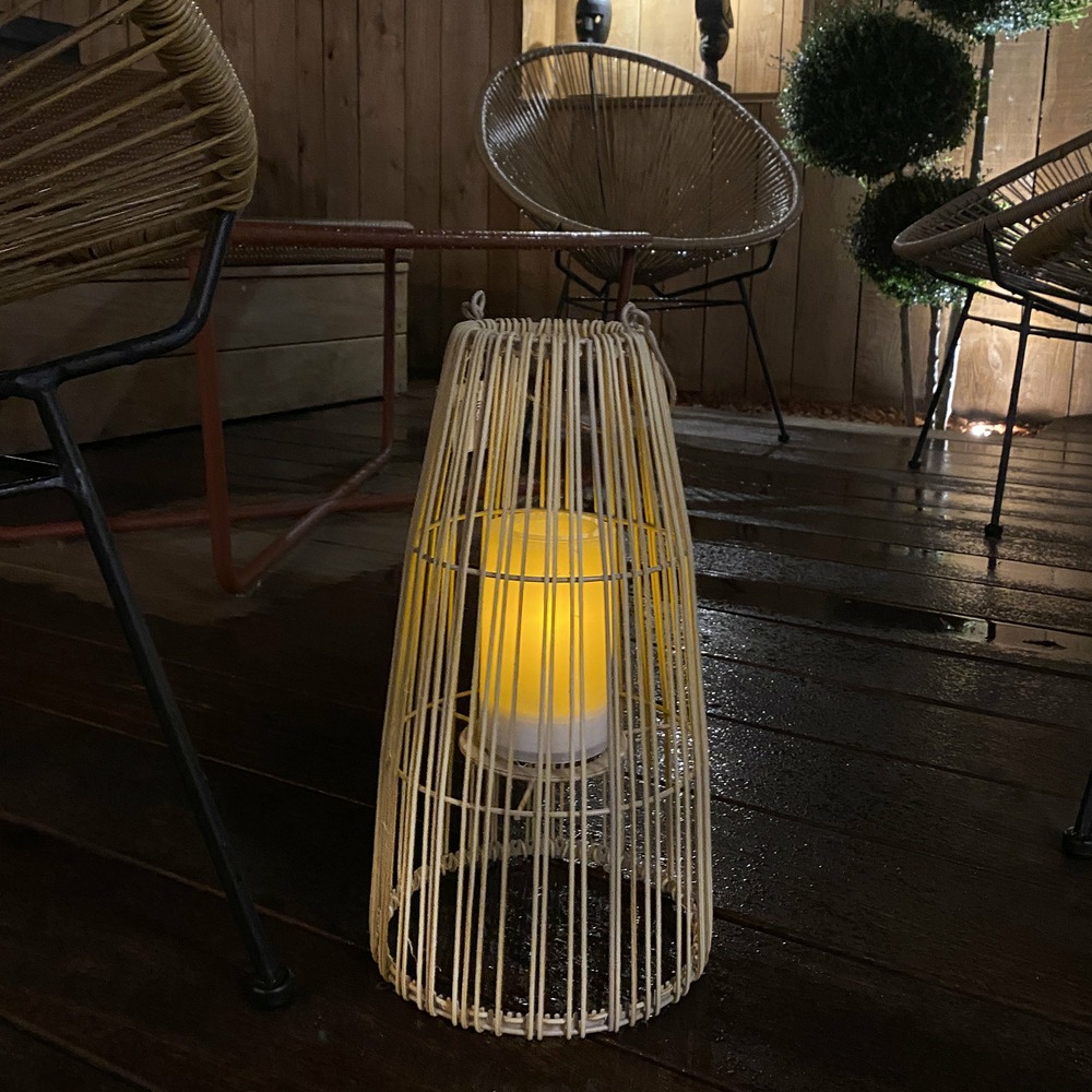 Lanterne solaire bali - effet flamme - blanc chaud - bougie solaire led - extérieur - chromex