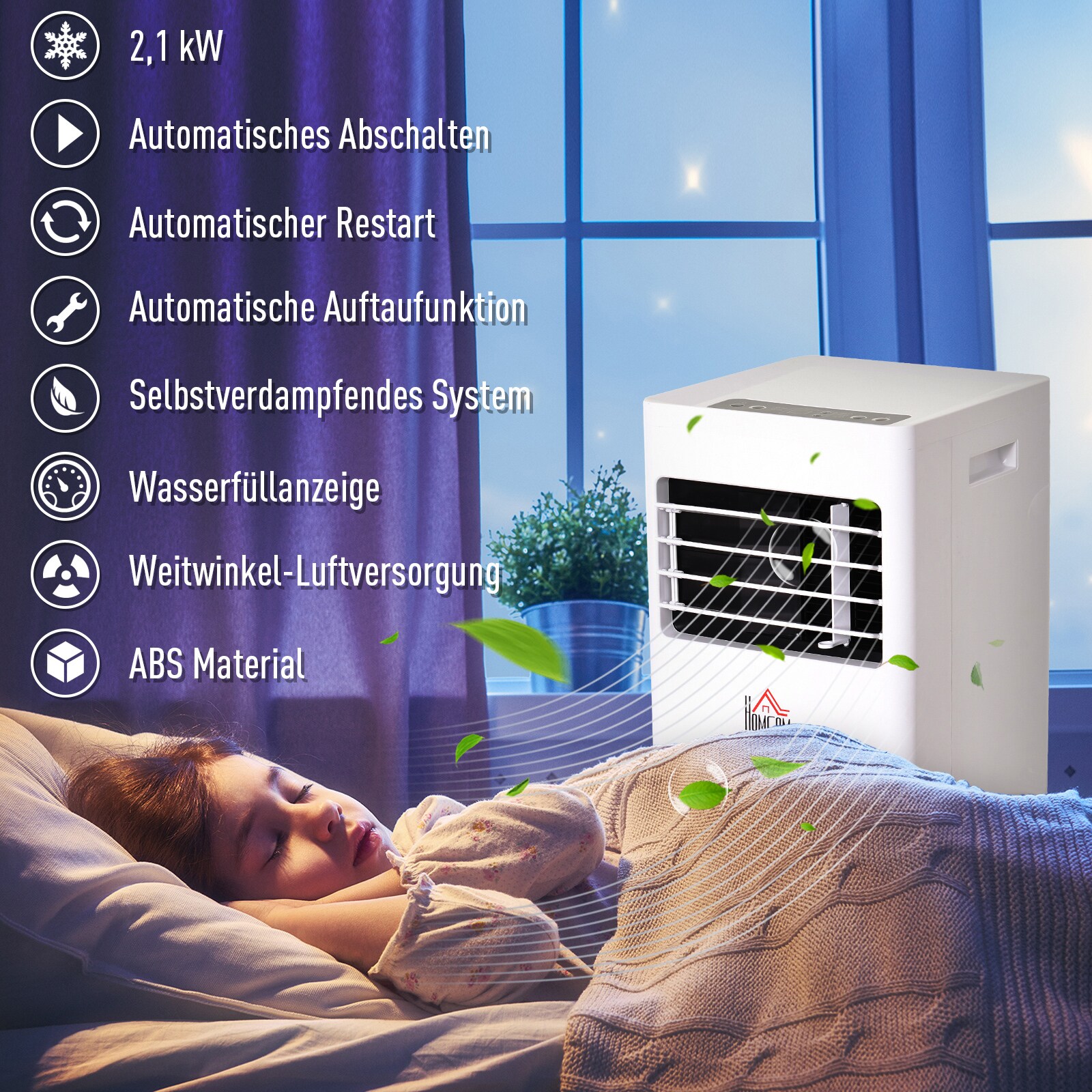 HOMCOM Mobile Klimaanlage mit 3 Modi und Fernbedienung weiß 30,5 x 32,8 x 67,8 cm (LxBxH)