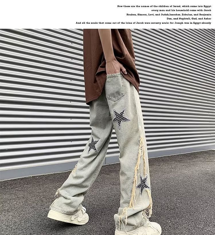 Cowpow - Hoge taille jeans met sterrenapplicatie en wijde pijpen