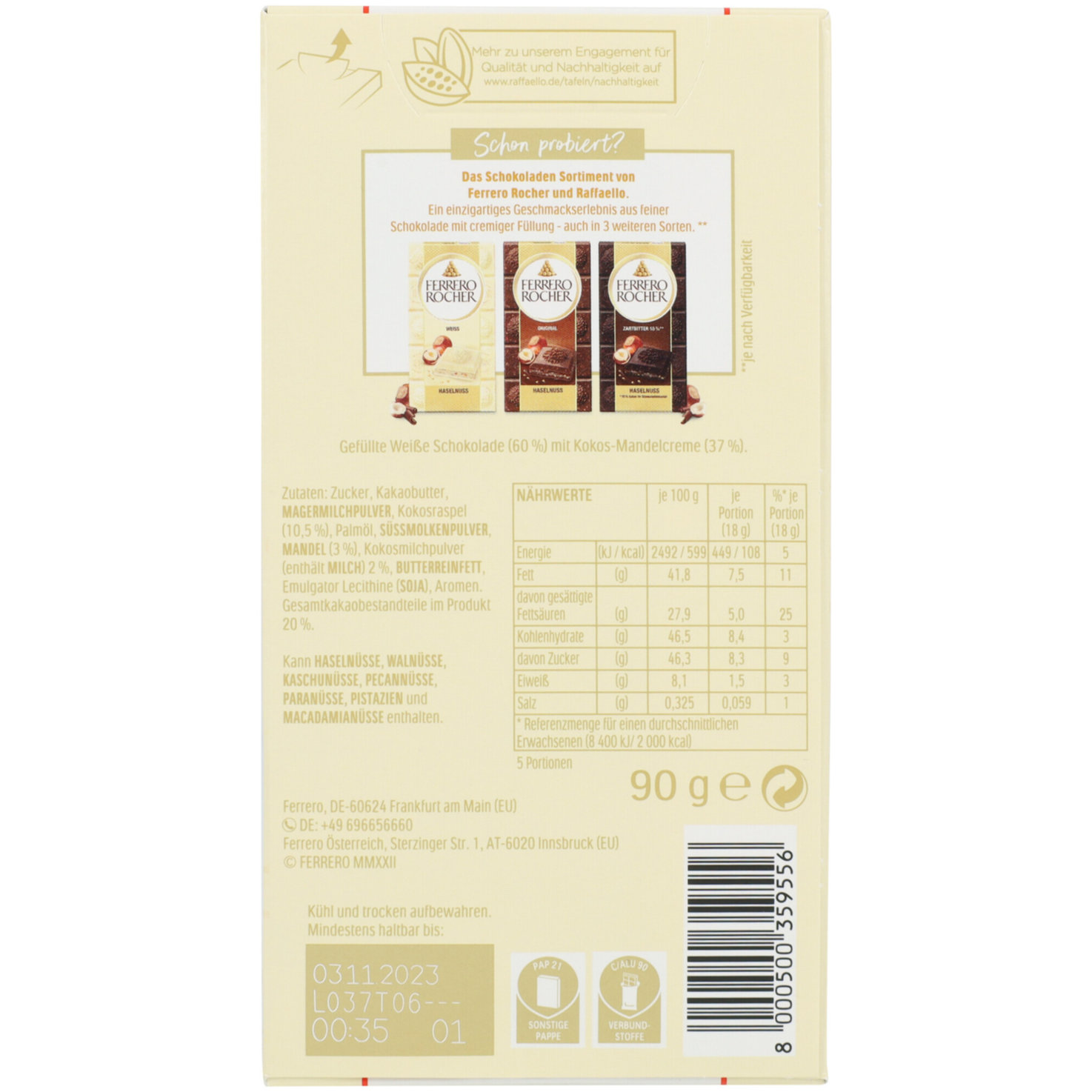 Ferrero Raffaello Schokoladentafel