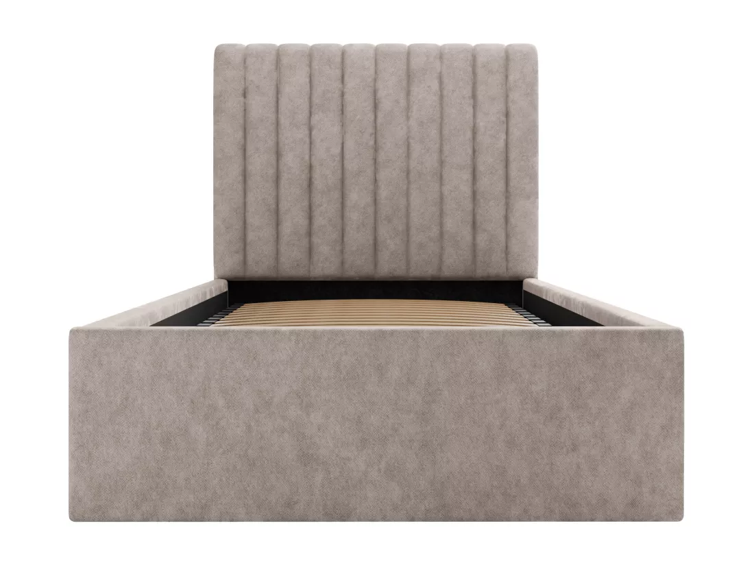 Lit coffre 90 x 190 cm avec tête de lit coutures verticales - Tissu - Beige - SARAH