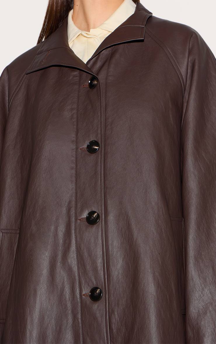 Marron Trench-coat En Synthétiquecuir À Col Montant