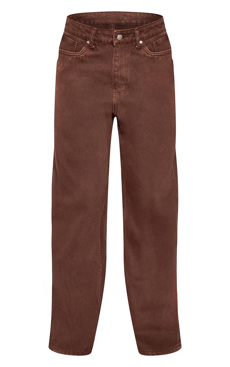 Marron Jean Taille Mi-haute À Jambes Larges