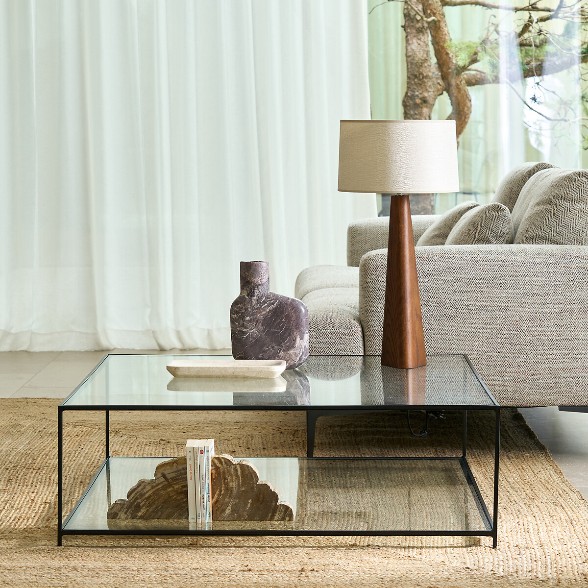 AM.PM<br>Mesa de centro quadrada em vidro temperado, Sybil