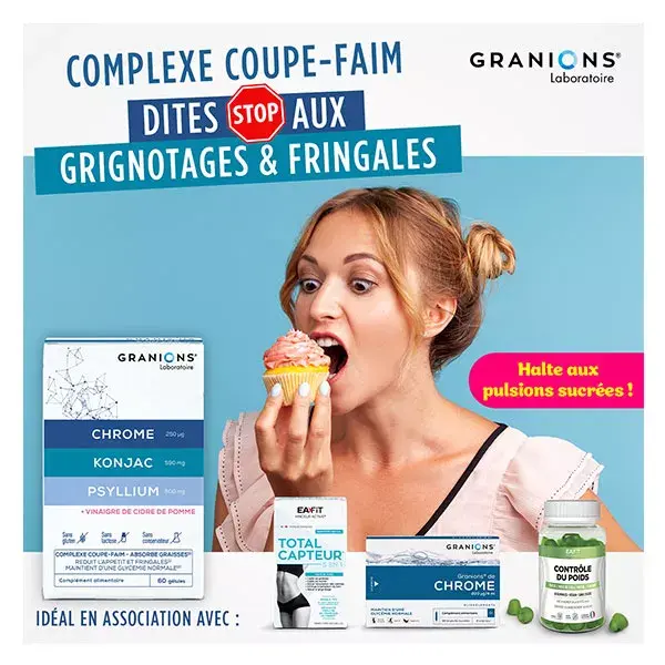 Granions Coupe Faim Konjac Psyllium Chrome Boite de 60 gélules