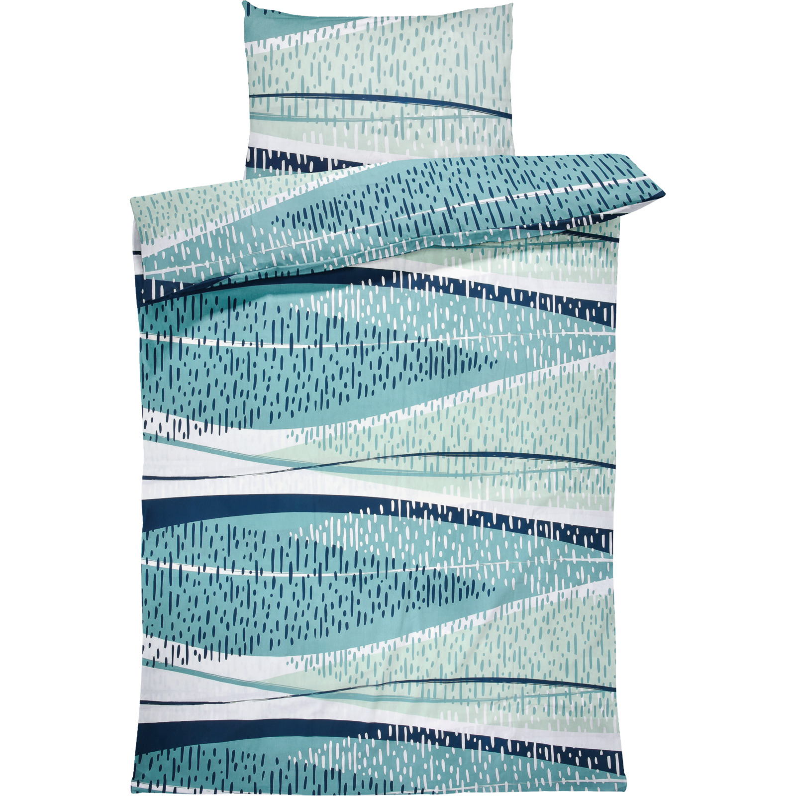 Bettwäsche Renforcé Wellenlinien blau 200x210 2x65x65 Bettanzug Fra