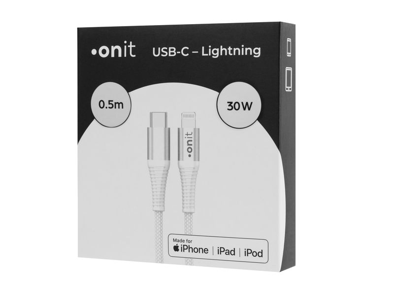 onit USB 2.0-Kabel MFi USB C - Lightning 0.5 m, Weiss Verbindungskabel für iPhone, iPad und iPod