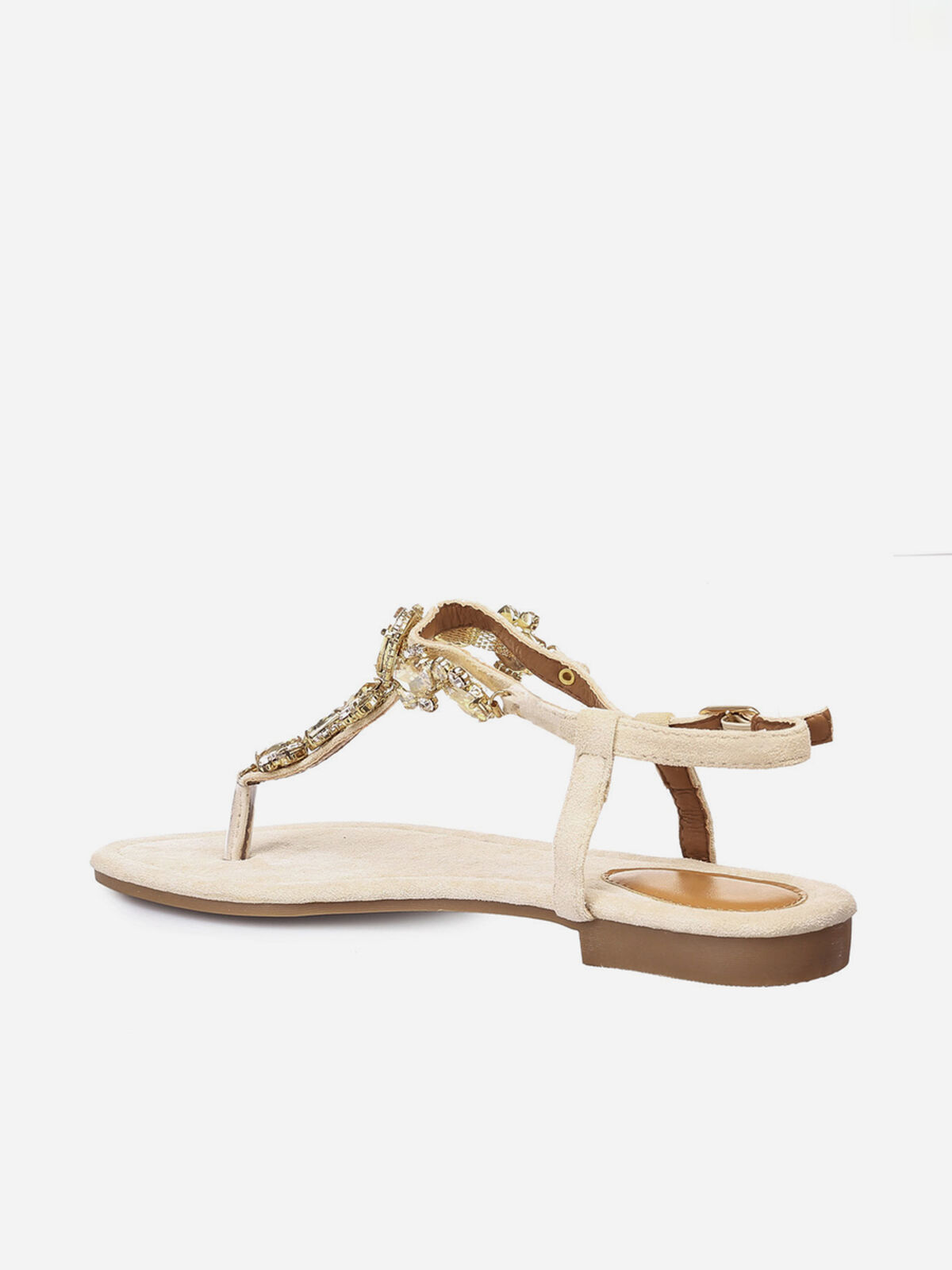 Nu-pieds en suédine et bijoux- Beige