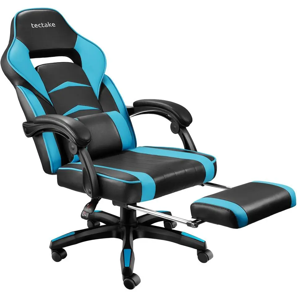 tectake Racing bureaustoel Comodo met voetsteun , Zwart/azuur