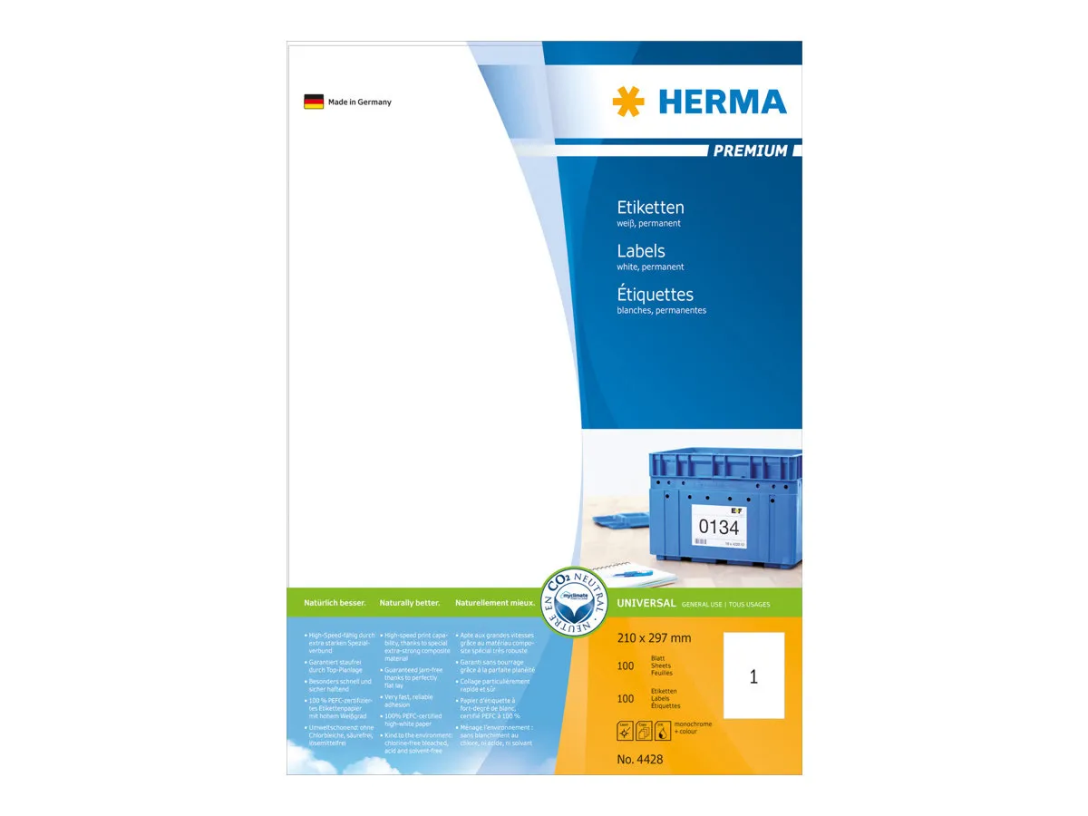 HERMA Premium - Papir - mat - permanent selvklæbende - hvid - A4 (210 x 297 mm) 100 etikette(r) (100 ark x 1) laminerede etiketter