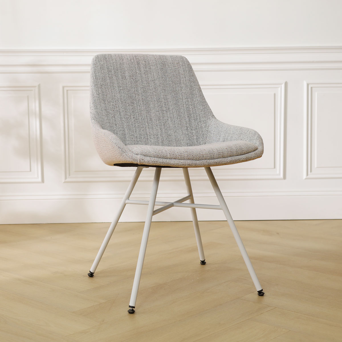 Eetkamerstoel Noa-Isa grijs beige gemêleerd - wit onderstel