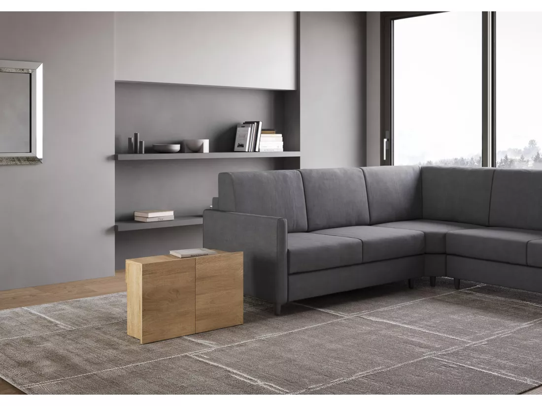 Console extensible 90x42/302 cm Evolve Chêne Nature rallonges internes avec banc inférieur