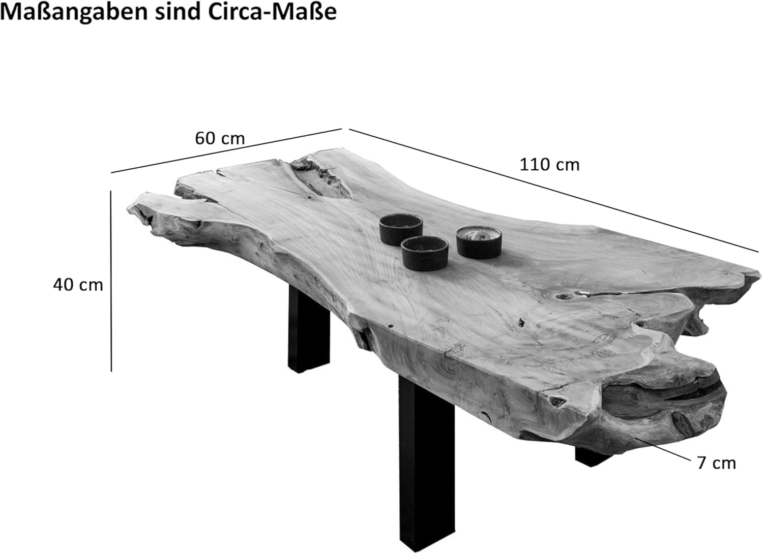 SAM Couchtisch Ibiza, Beistelltisch aus Wurzelholz, Teakholz massiv + naturbelassen, Sofatisch mit Metallbeinen schwarz, 110 x 60 x 40 cm