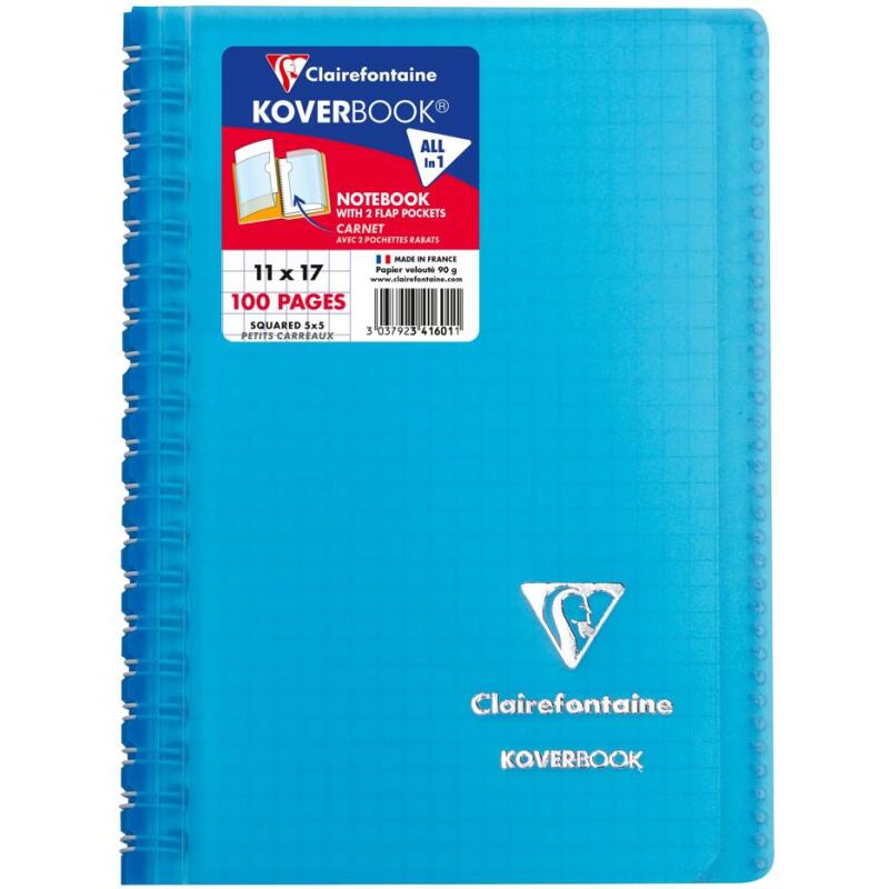 Carnet reliure intégrale enveloppante Koverbook 11x17cm 100 pages petits carreaux couverture polypropylène transparent - Assortis