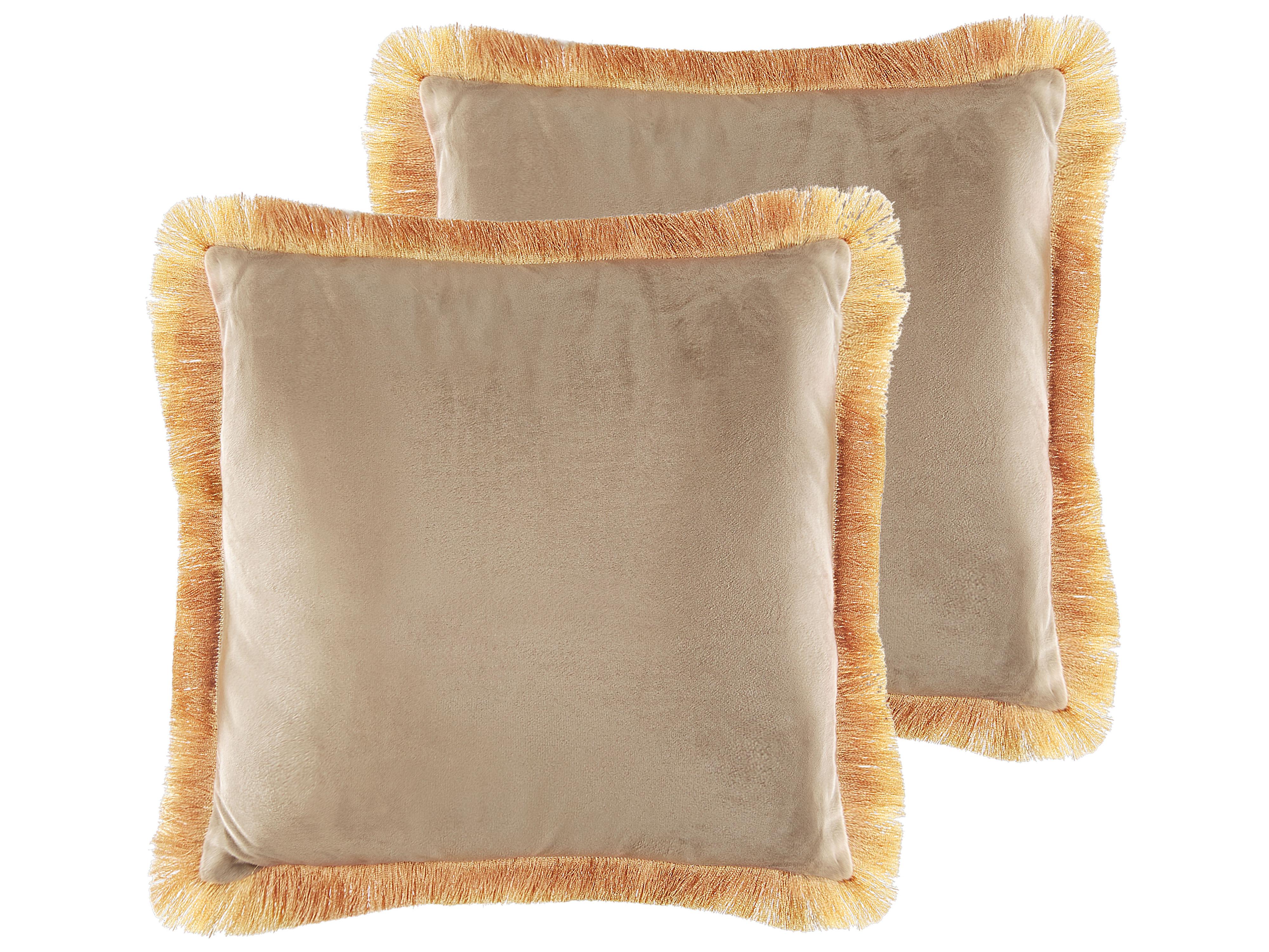 Set van 2 sierkussens POTHOS Fluweel 45 x 45 cm Beige effen