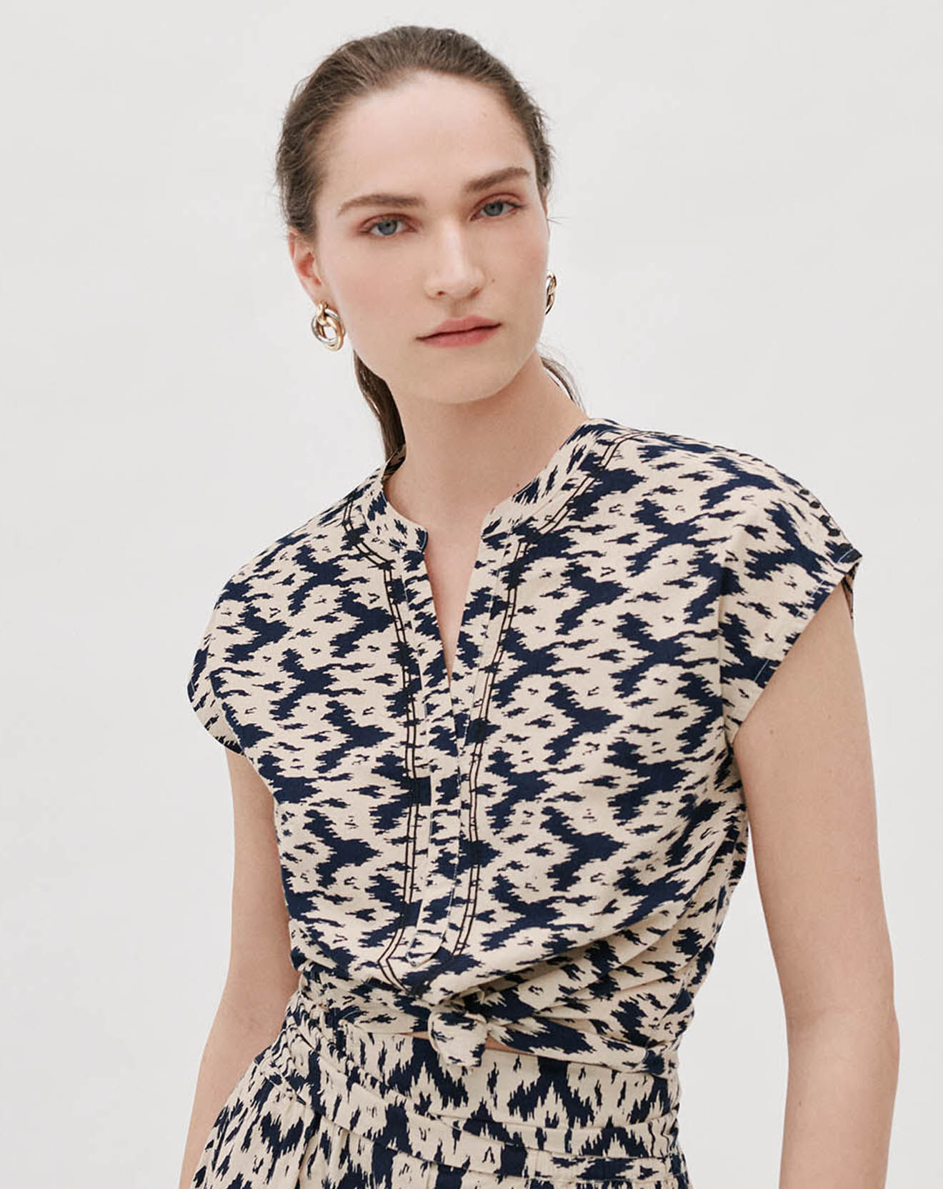 Caroll Top Paulane imprimé marine/beige