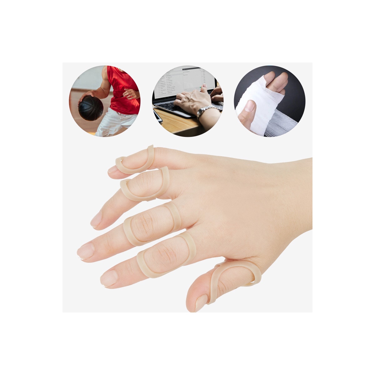 Fingerskinne for springfinger 5-pakning med forskjellige størrelser Beige Size 6+7+8+9+10