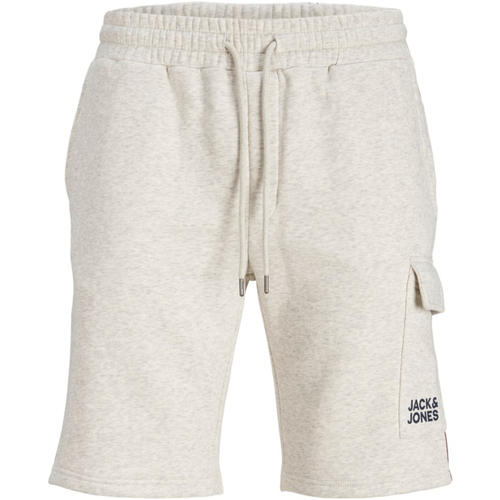 Jack & Jones - 12225165 JPSTATLAS CARGO SWEAT SHORTS WHITE MELANGE Gris