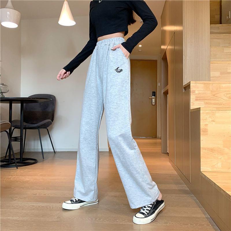 Sisyphi - High Rise Moon geborduurde wijde broek