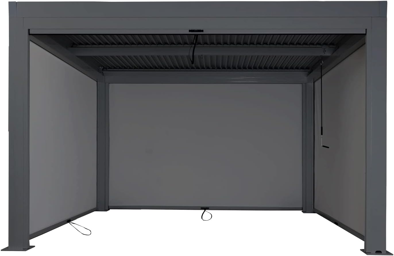 Pergola HWC-L46 mit Seitenwand, Gartenpavillon Lamellen-Pavillon Rollo, 11cm-Alu-Gestell, sturmfest 3x4m - anthrazit