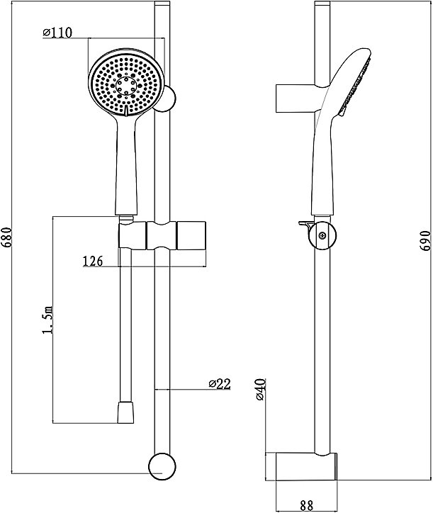 Kit de douche sans robinetterie avec douchette 3 jets + barre réglable + flexible chrome GoodHome Cavally