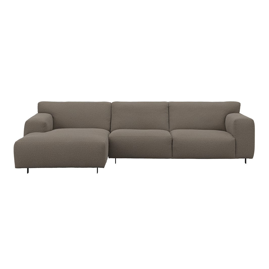 Vesta 2,5-seter med sjeselong venstre I Tekstil Gianni Grey, standardsøm, sort metallben 10 cm, Comfort CM