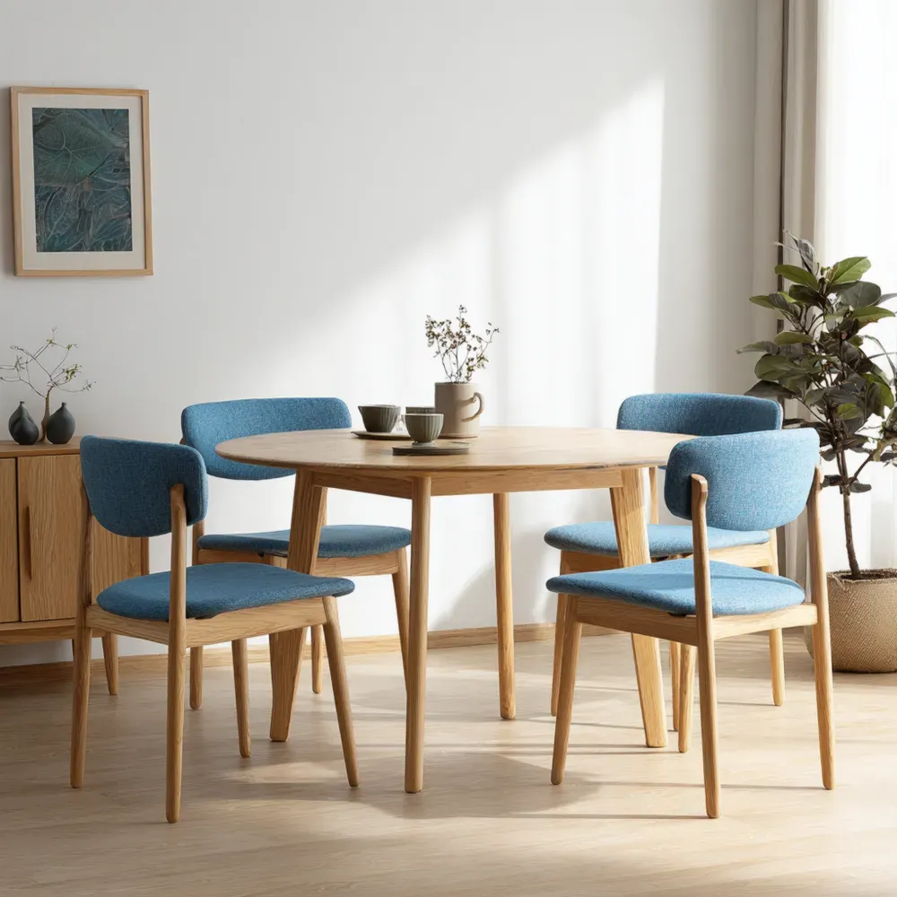Essgruppe Massivholz Rundtisch 120x120x75 cm - Eiche/Blau - Skandinavisches Design