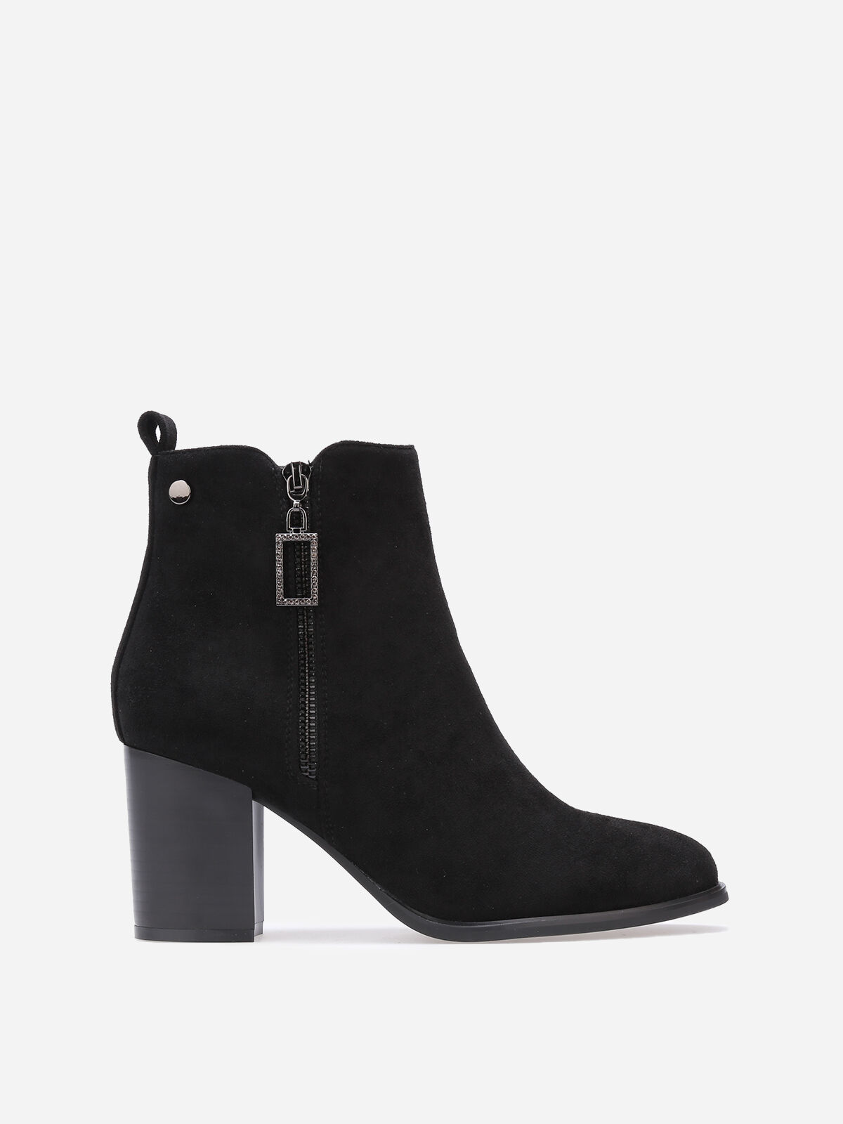 Bottines en suédine à zip décoratif- Noir
