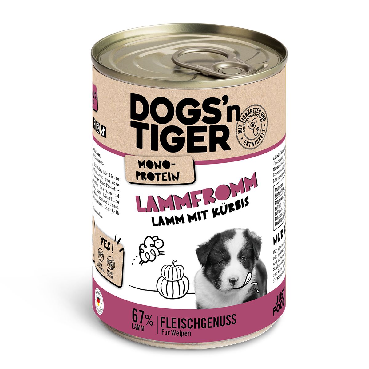 Dogs’n Tiger Junior, Hundefutter, Lammfromm, Nassfutter, Welpen Futter, Monoproteine, Lamm & Kürbis