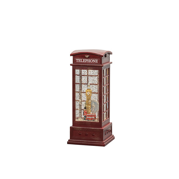 Lanterne à neige LED blanc chaud cabine téléphonique rouge « scène londonienne »