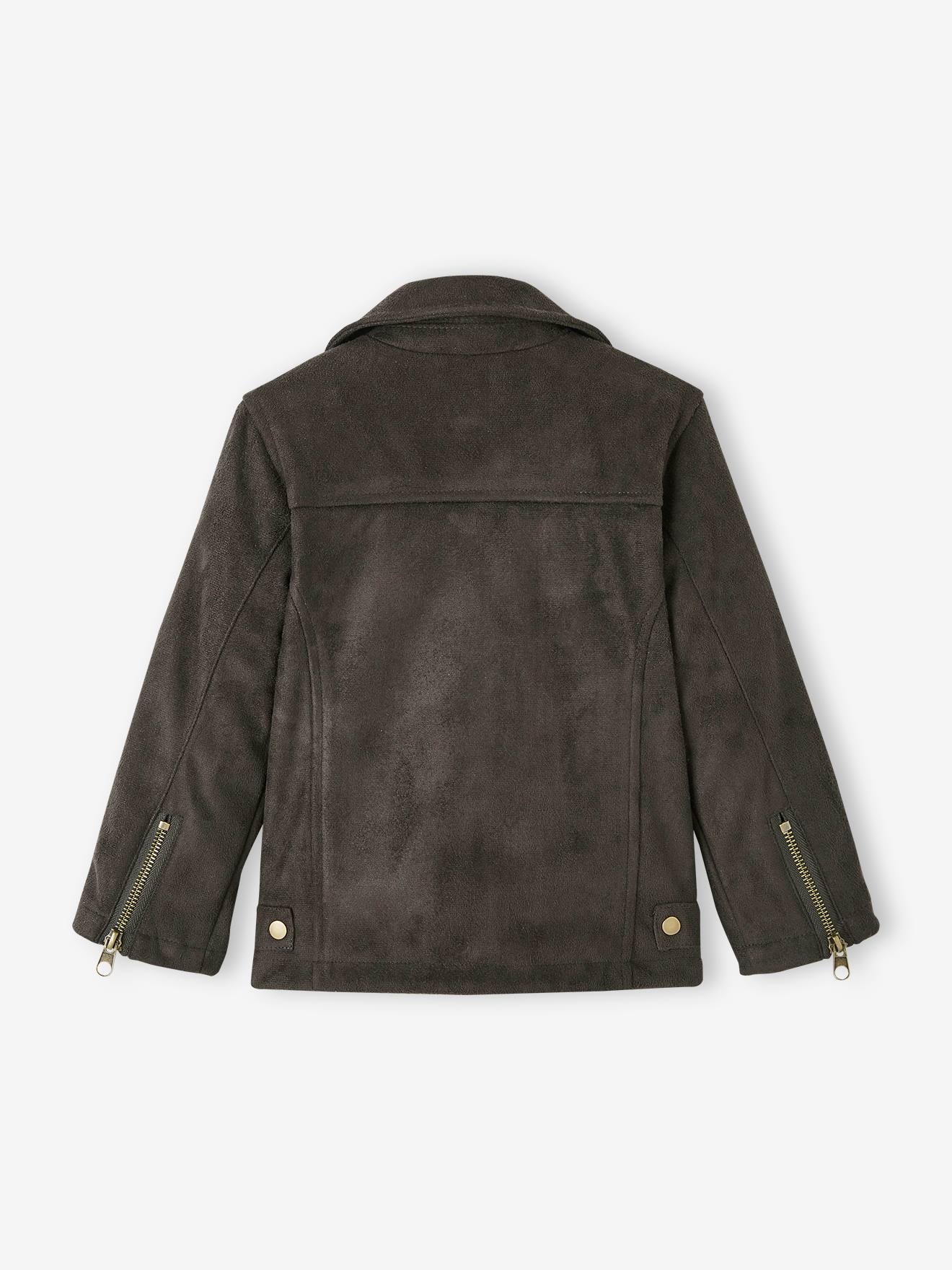 Jaqueta de nobuck estilo perfeito para meninas, cinza escuro